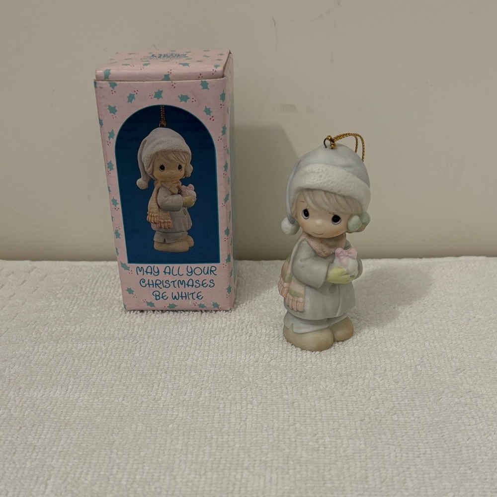 precious moment Christmas Figurine Ornament. May all your Christmases be white